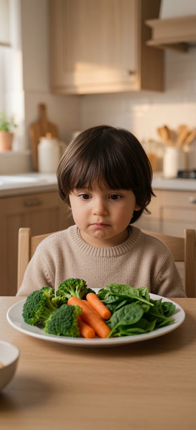 Niño observando alimentos nuevos